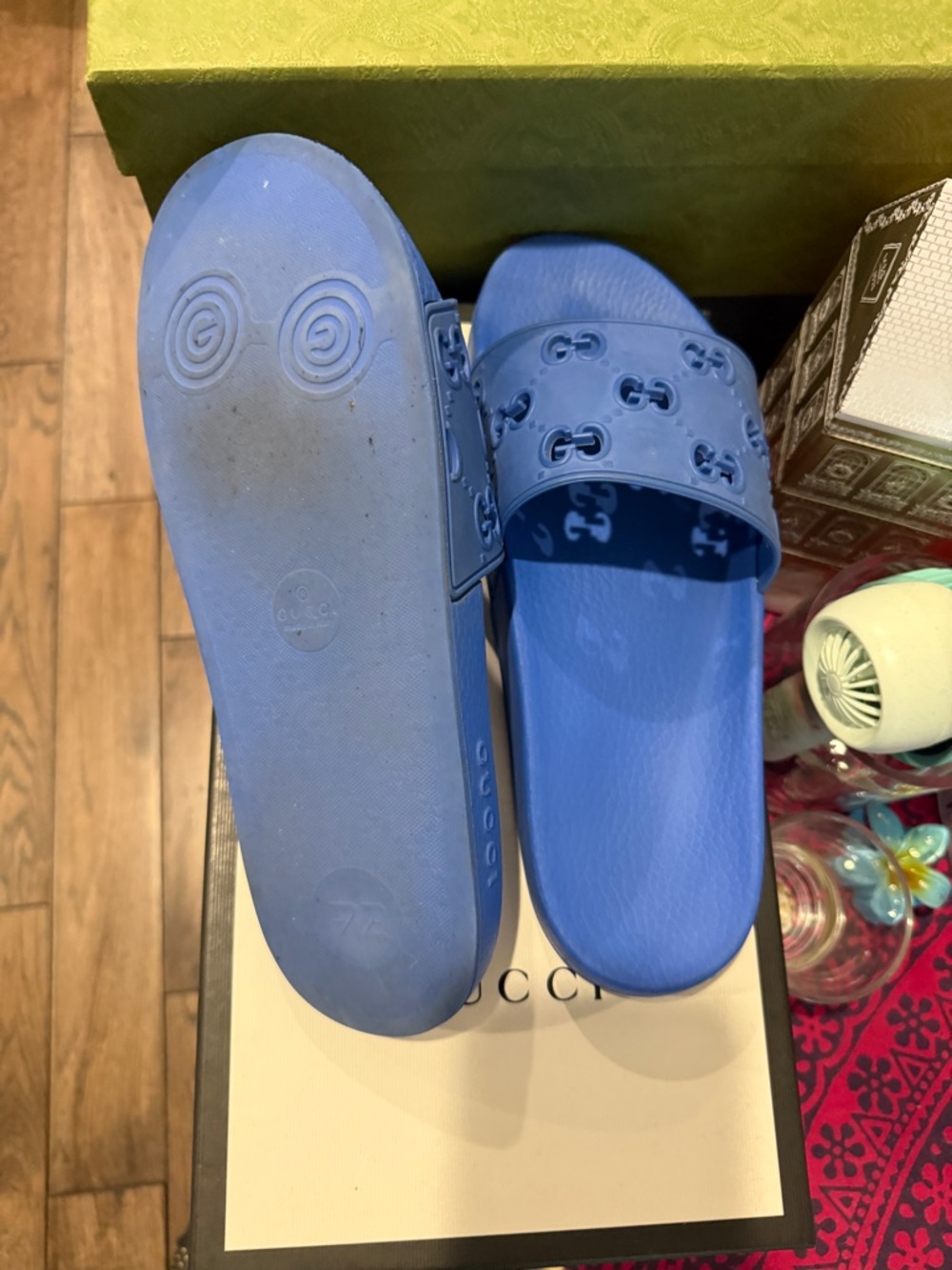 Gucci Bright Blue GG Embossed Rubber Slides - Picture 4 of 5